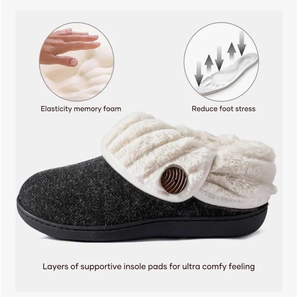 NWT Wishcotton Women's Wool Memory Foam Winter Slippers Indoor Outdoor Size 8 - Picture 3 of 8